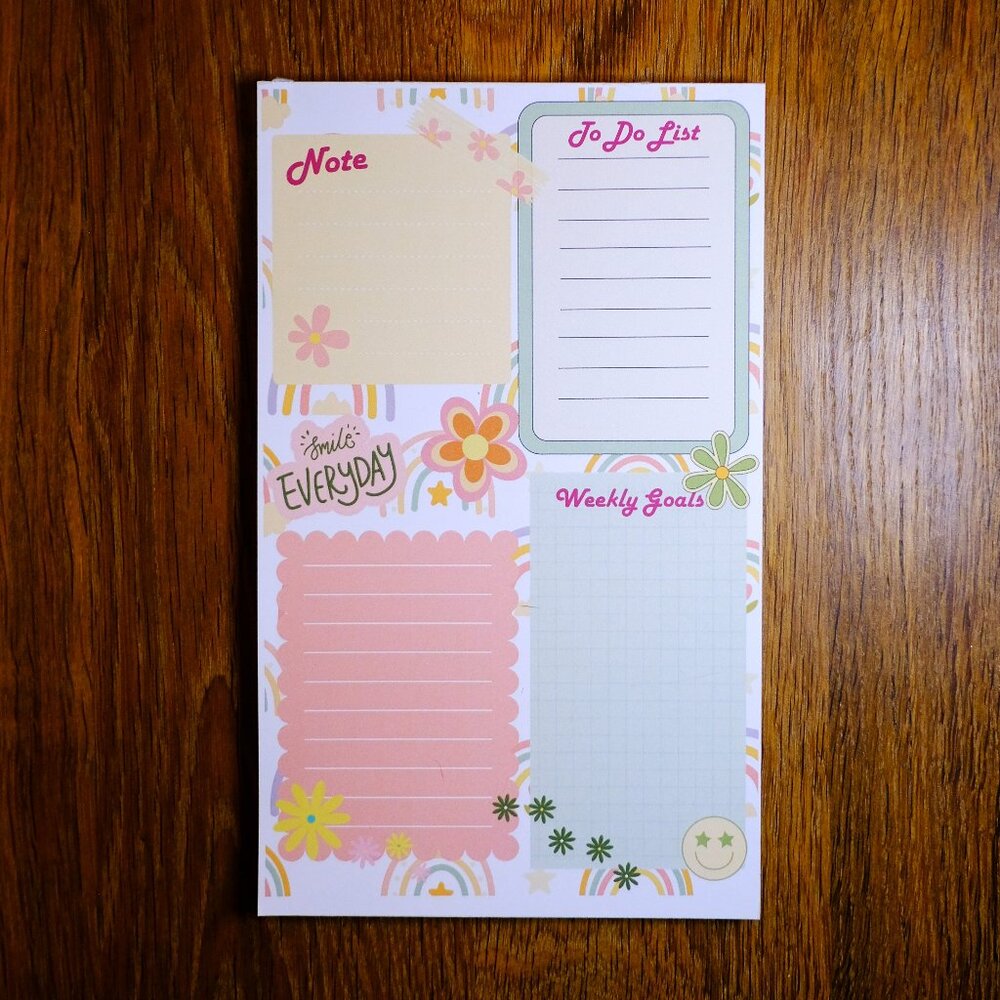 Handmade Boho Rainbow Themed To Do Notepad, organize, pages, goals, notes, gift